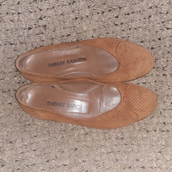 Vintage THIERRY RABOTIN-Perforated Chestnut Suede Ballet Flats-Sz 37.5-Excellent - Picture 6 of 7
